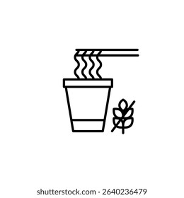 Instant noodles in cup and chopsticks and gluten free symbol. Dietary restrictions, food labelling. Pixel perfect, editable stroke vector icon