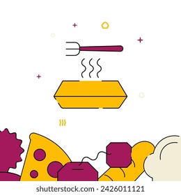 Instant noodles filled line vector icon, simple illustration, related bottom border.