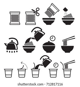 Instant noodles icons set. Vector illustrations.