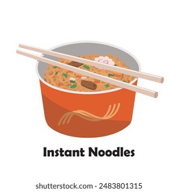 Instant noodles illustration flat vector isolated on white background. Fast food. Unhealthy food.