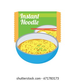 instant noodles soup in a blue bowl. vector illustration