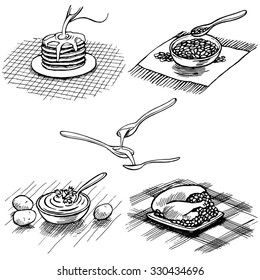 Instant Oatmeal Cuisine vector hand drawn illustration set