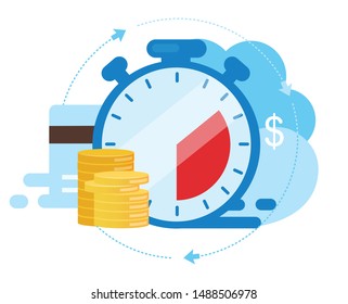 Instant payment flat vector illustration. Quick cash and credit loans services cartoon concept. Invoice payment terms. Time is money. Investment, deposit period isolated metaphor on white background