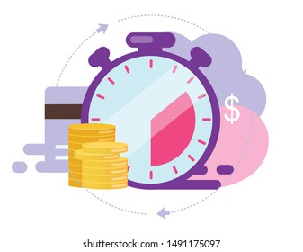 Instant payment flat vector illustration. Quick cash and credit loans services cartoon concept. Invoice payment terms on white background. Short term investment fund, Deposit period isolated metaphor