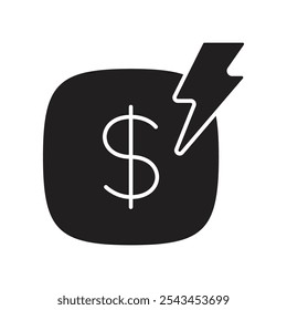 Icono de pago instantáneo con rayo y signo de dólar para transacciones rápidas