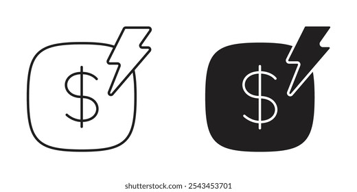 Icono de pago instantáneo con rayo y signo de dólar para transacciones rápidas