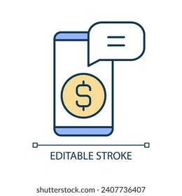 Instant payment notification RGB color icon. Bank onboarding. Digital wallet. Online money transaction. Isolated vector illustration. Simple filled line drawing. Editable stroke. Arial font used