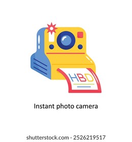 Instant photo camera doodle vector outline Sticker. EPS 10 file