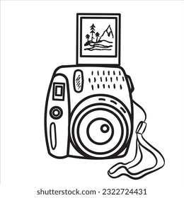 instant photo camera. Vector linear illustration