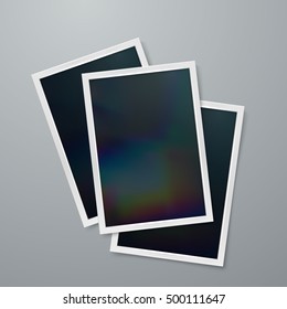 Instant photo frames mock-up. Vector illustration of Realistic iridescent photo frame on textured paper. Vector mock up