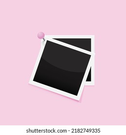 Instant photos pinned to a pink wall. It's a girl announcement photos. Vector illustration.