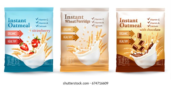 Instant porridge advert concept. Desing template. Vector