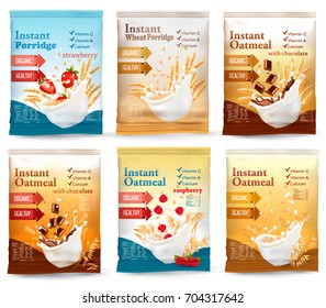 Instant porridge advert concept. Desing template. Vector