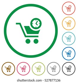 Instant purchase flat color icons in round outlines