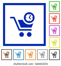 Instant purchase flat color icons in square frames on white background