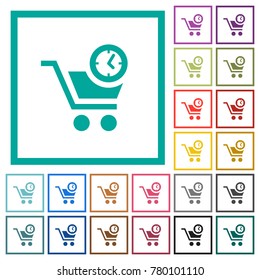Instant purchase flat color icons with quadrant frames on white background