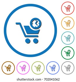 Instant purchase flat color vector icons with shadows in round outlines on white background