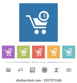 Instant purchase flat white icons in square backgrounds. 6 bonus icons included.