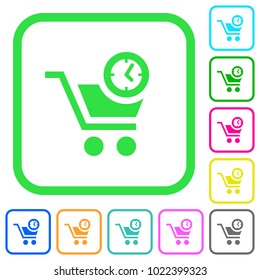 Instant purchase vivid colored flat icons in curved borders on white background