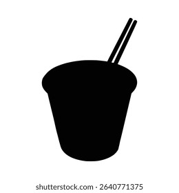 Instant ramen noodles in cup silhouette isolated on white background