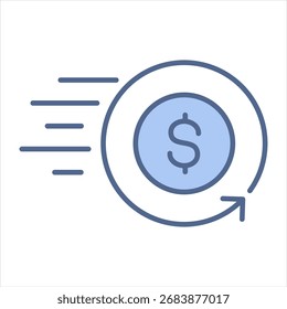 Instant Refund Blue Icon Vector Illustration