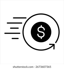 Ilustración vectorial de icono de glifo de reembolso instantáneo