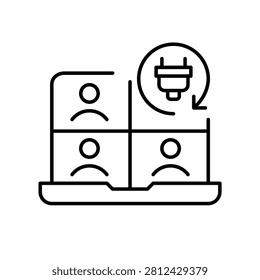 Instant remote connection, rapid virtual collaboration, seamless digital briefing. Pixel perfect, editable stroke vector icon