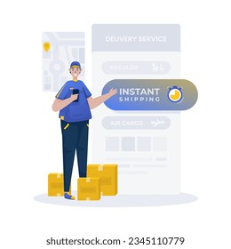 Ilustración del servicio de entrega de paquetes de envío instantáneo