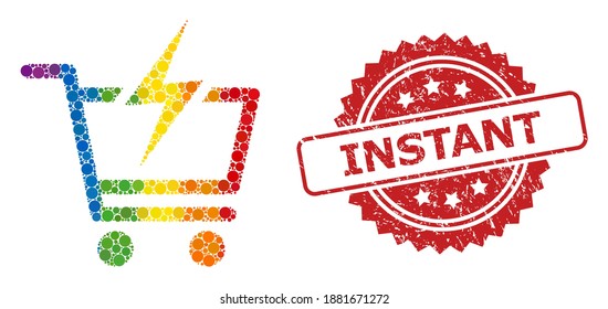 Instant shopping collage icon of circle spots in different sizes and LGBT colored color tinges, and Instant grunge rosette seal print. A dotted LGBT-colored Instant shopping for lesbians, gays,
