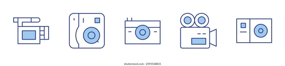 instant, video camera, photo camera. Camera Icon vector illustration. Line Duotone style. Editable stroke.