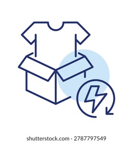 Instant wardrobe refresh, rapid apparel unboxing, express fashion delivery. Pixel perfect, editable stroke vector icon