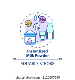 Instantized milk powder concept icon. Dried dairy product. Food technology abstract idea thin line illustration. Isolated outline drawing. Editable stroke. Arial, Myriad Pro-Bold fonts used