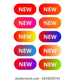 Atraia a atenção instantaneamente com esses 10 botões de degradê "NOVO" elegantes. Perfeito para exibir novos conteúdos ou produtos com um toque moderno e colorido em qualquer plataforma digital