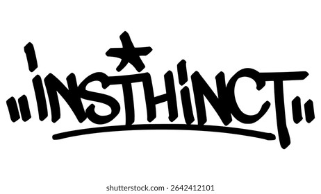Insthinct graffiti tag in bold black ink with expressive handstyle. Vector street art lettering on transparent background. Unique spelling with raw energy and urban attitude.
