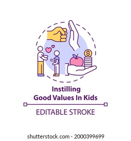 Instilling good values in kids concept icon. Teaching child love, respect and kindness. Religion and belief idea thin line illustration. Vector isolated outline RGB color drawing. Editable stroke