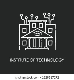 Institute of technology chalk white icon on black background. Professional IT college, higher education. Computer programming academy, coding courses. Isolated vector chalkboard illustration