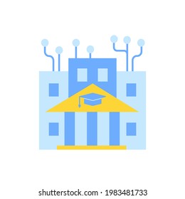 Institute of technology vector flat color icon. Professional IT college, higher education. Computer programming academy, coding course. Cartoon style clip art for mobile app. Isolated RGB illustration