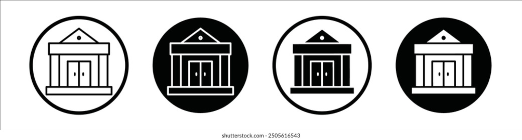 Institute vector icon set black filled and outlined style.