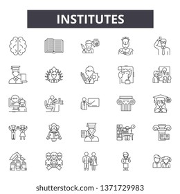 Institutes line icons, signs set, vector. Institutes outline concept, illustration: building,school,bank,college,university,institute,isolated