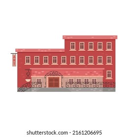 Institution Cartoon Illustration. Front View Of High And Elementary School, University, Kindergarten And School Of Modern Art