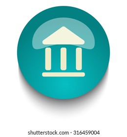 Institution vector icon on blue green glossy glass button on white background