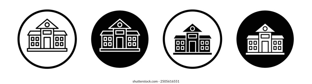 Institution vector icon set black filled and outlined style.