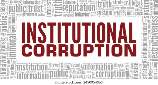 Diseño conceptual de la nube de palabras de corrupción institucional aislado sobre fondo blanco.