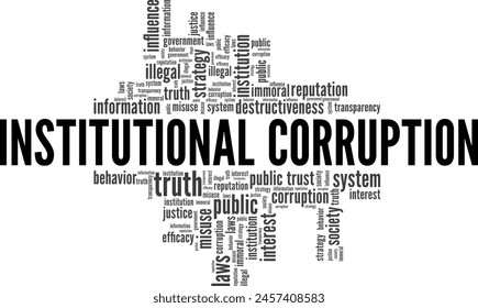 Diseño conceptual de la nube de palabras de corrupción institucional aislado sobre fondo blanco.