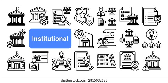 Institutional icon set, with Institution, Organization, Administration, Public Office.