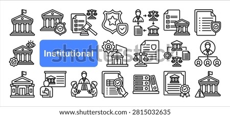 Institutional icon set, with Institution, Organization, Administration, Public Office.
