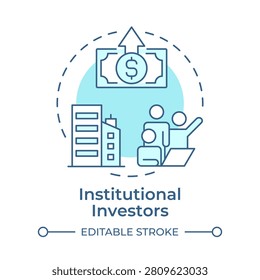 Institutional investors soft blue concept icon. Large money amount transfer. IPO participant. Round shape line illustration. Abstract idea. Graphic design. Easy to use in blog post