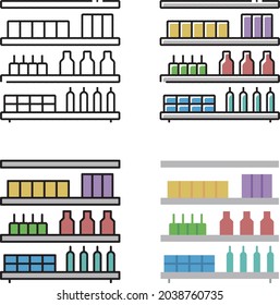 in-store display shelf and goods set of strokes and fill