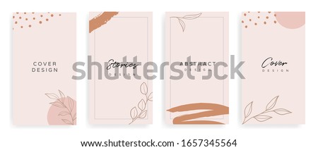 instragram stories and Main Feed cover.  Background template with copy space for text and images, Tropical line arts , floral and leaves in warm earth tone vector illustration.