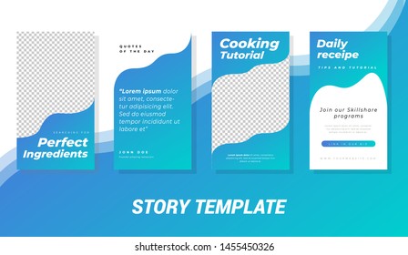 Instragram Stories Template In Gradiet Blue And Soft Green. Instagram Template For Restaurant Or Chef Profile. Boost Your Instagram With This Creative Template 
